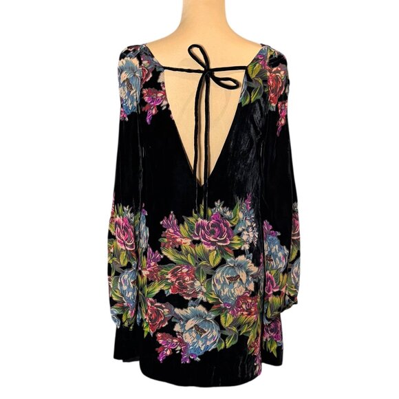 Free People Misha Burnout Velvet Dress Sz.XS Black Floral Boho Whimsigoth - Picture 3 of 13